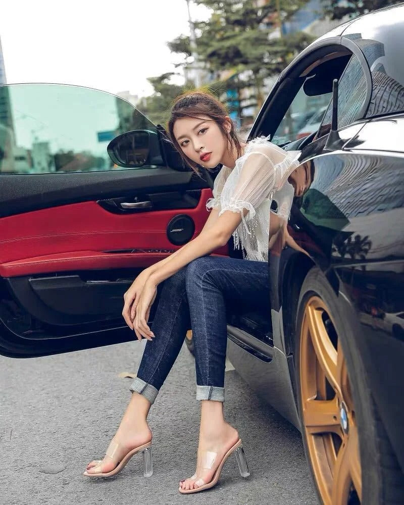 Summer Women's High Heel Sandals PVC Jelly Slippers Open Toe High Heels Women