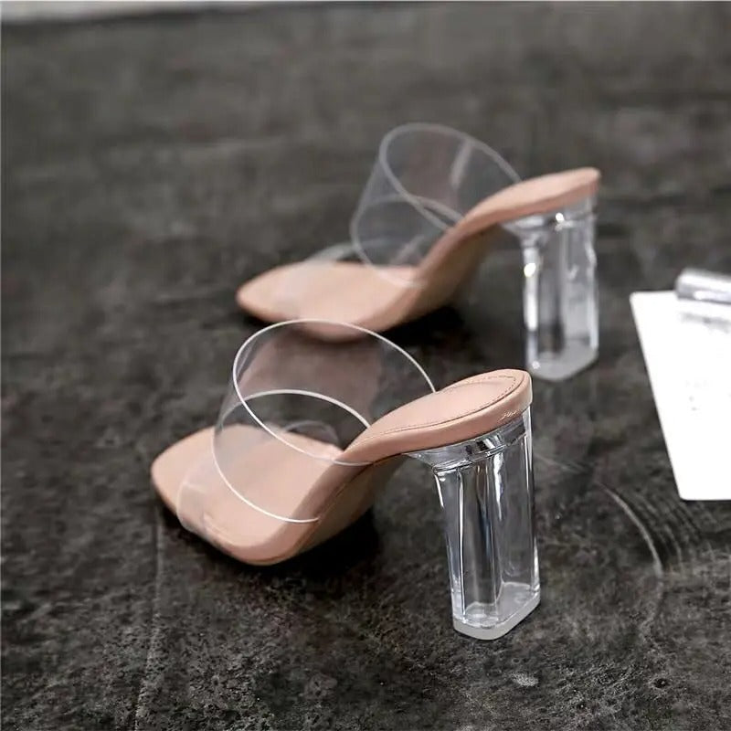 Summer Women's High Heel Sandals PVC Jelly Slippers Open Toe High Heels Women
