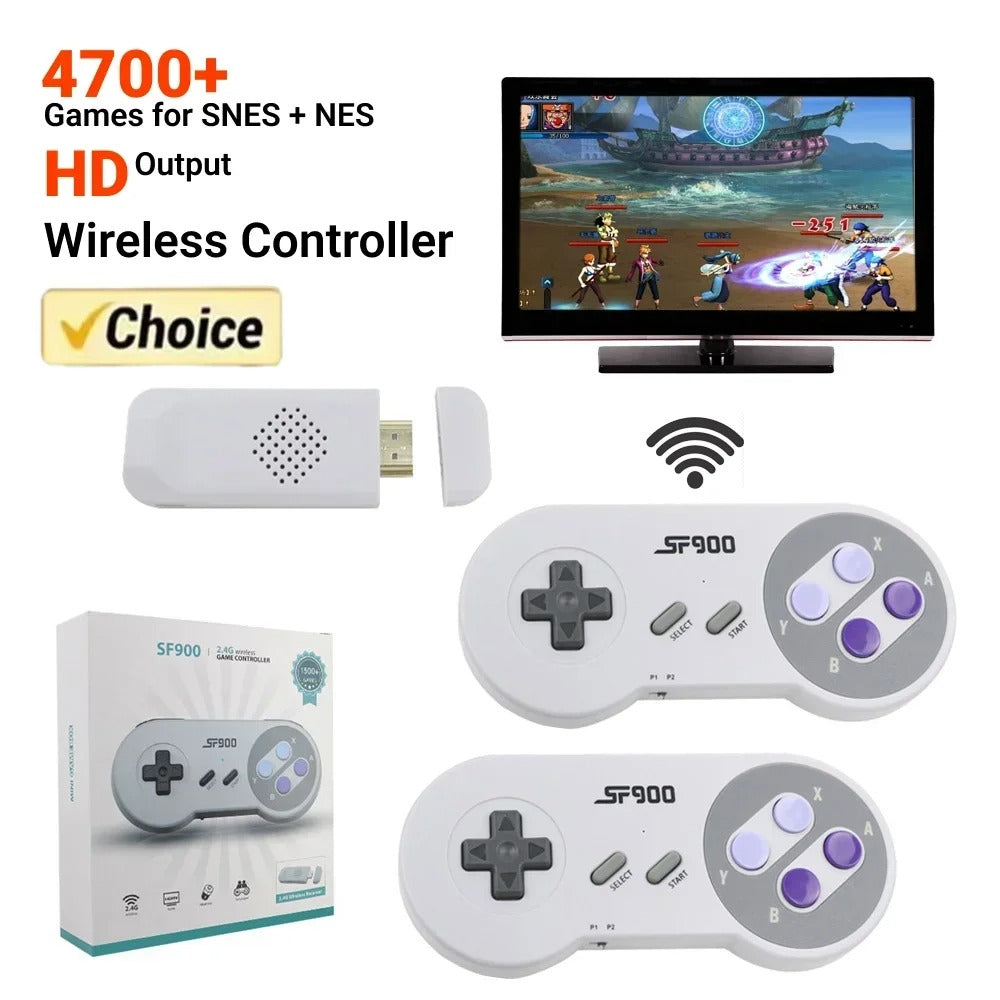 SF900 Classic Game Console – SNES/NES Compatible, 5000+ Retro Games, Wireless Joypad