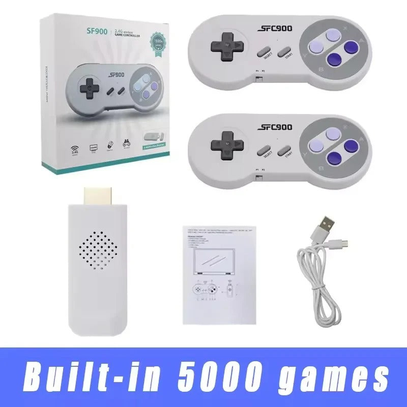 SF900 Classic Game Console – SNES/NES Compatible, 5000+ Retro Games, Wireless Joypad
