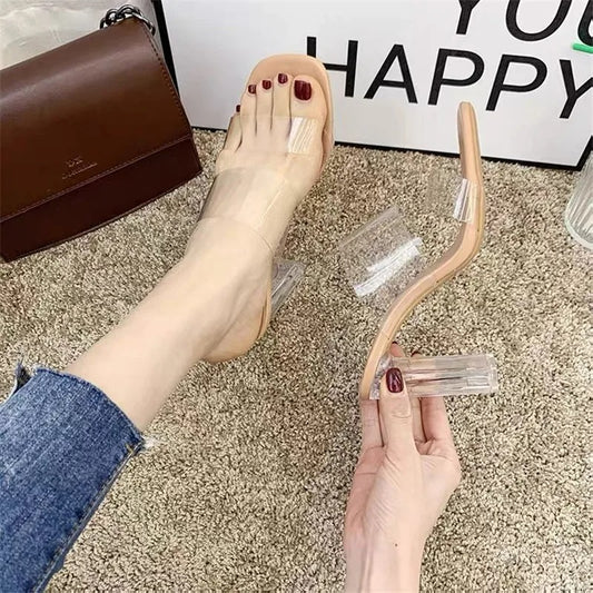 Summer Women's High Heel Sandals PVC Jelly Slippers Open Toe High Heels Women