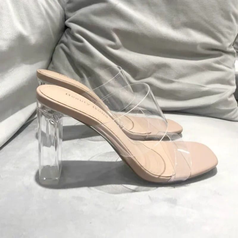 Summer Women's High Heel Sandals PVC Jelly Slippers Open Toe High Heels Women