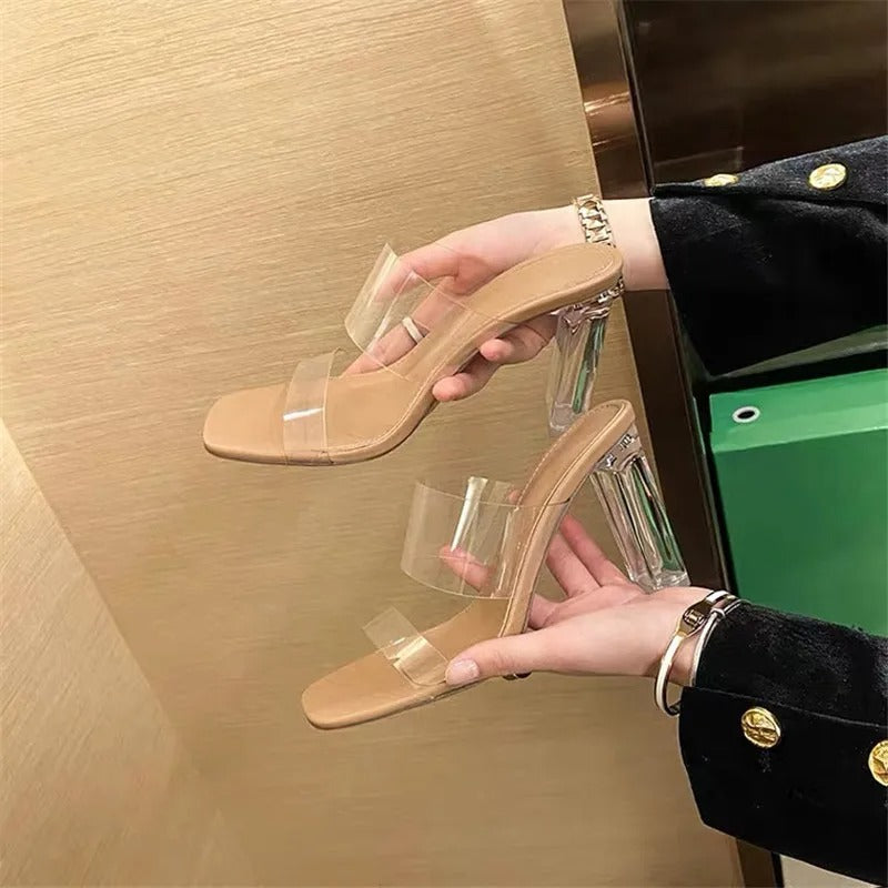 Summer Women's High Heel Sandals PVC Jelly Slippers Open Toe High Heels Women