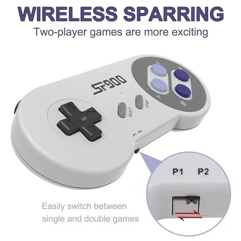 SF900 Classic Game Console – SNES/NES Compatible, 5000+ Retro Games, Wireless Joypad