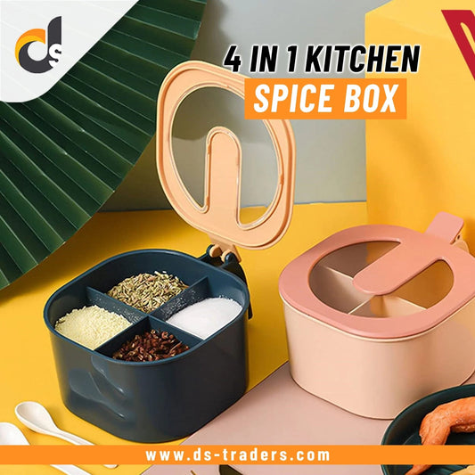 4 In 1 Partition Kitchen Seasoning Spice Box with Spoons